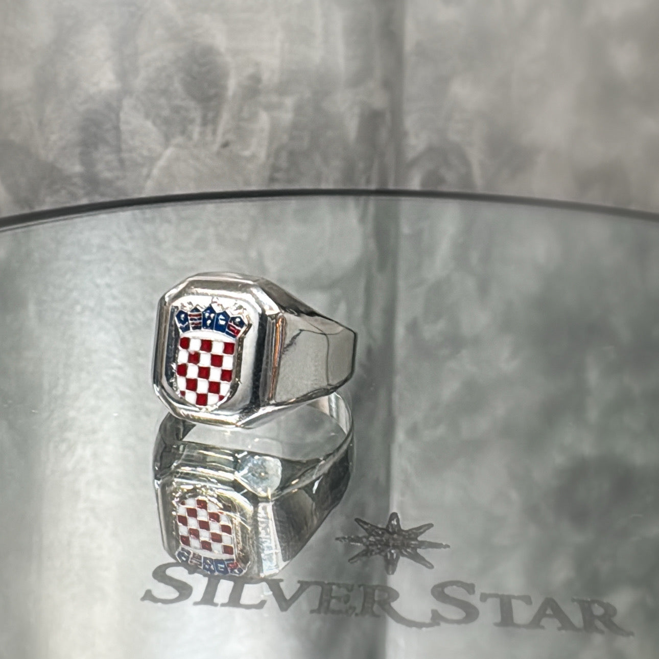Srebrni muški prsten pečatnjak Hrvatski grb - Silver Star
