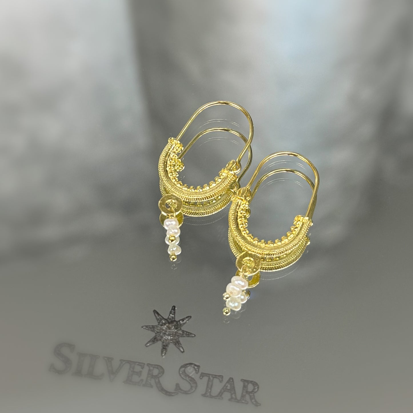 Srebrne konavoske naušnice 925 sa pozlatom - Silver Star