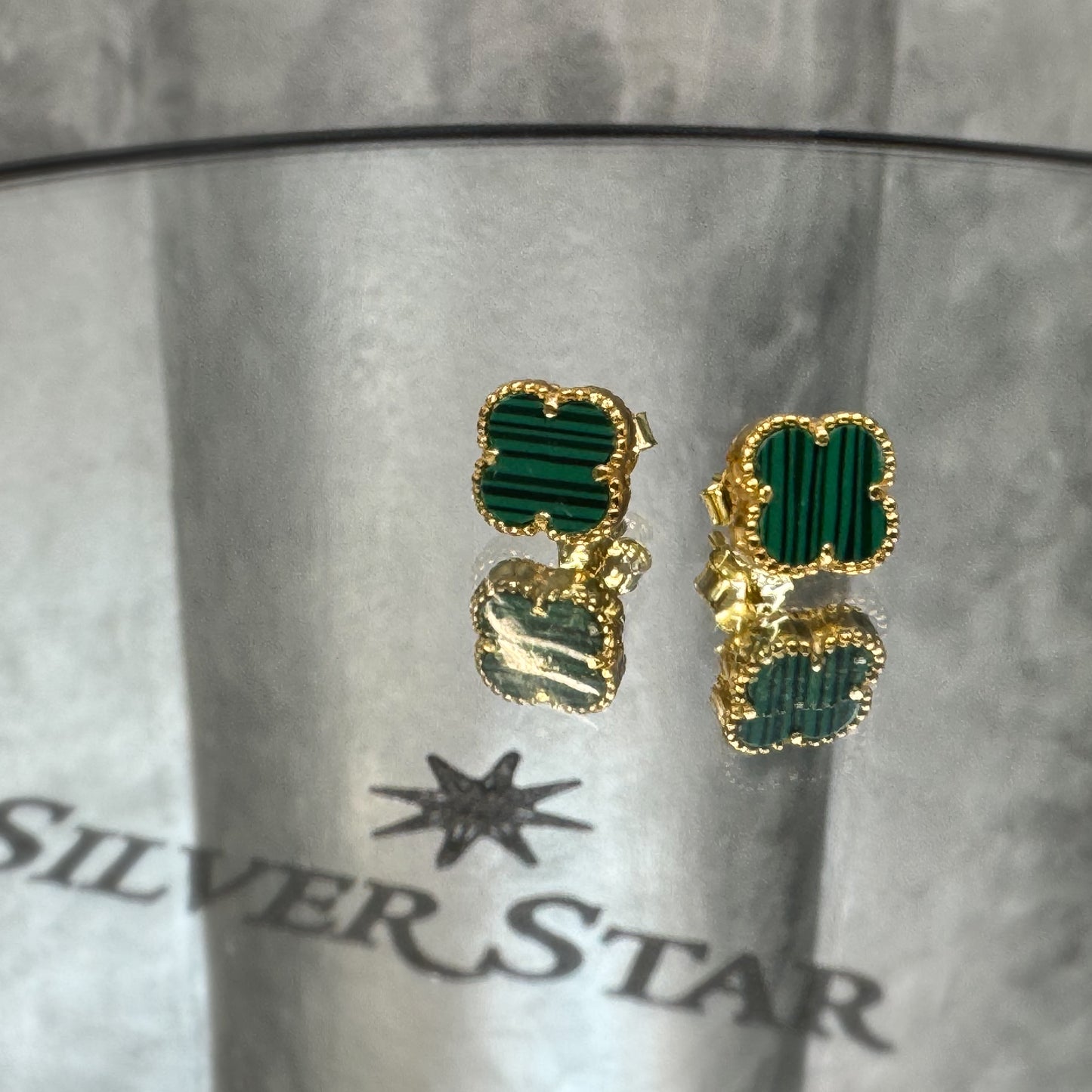 Srebrne naušnice CLOVER sa pozlatom - Silver Star