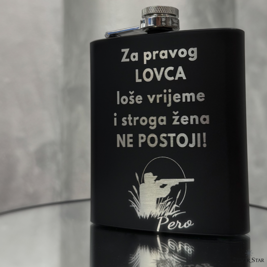 Crna pljoska sa graviranjem - Silver Star