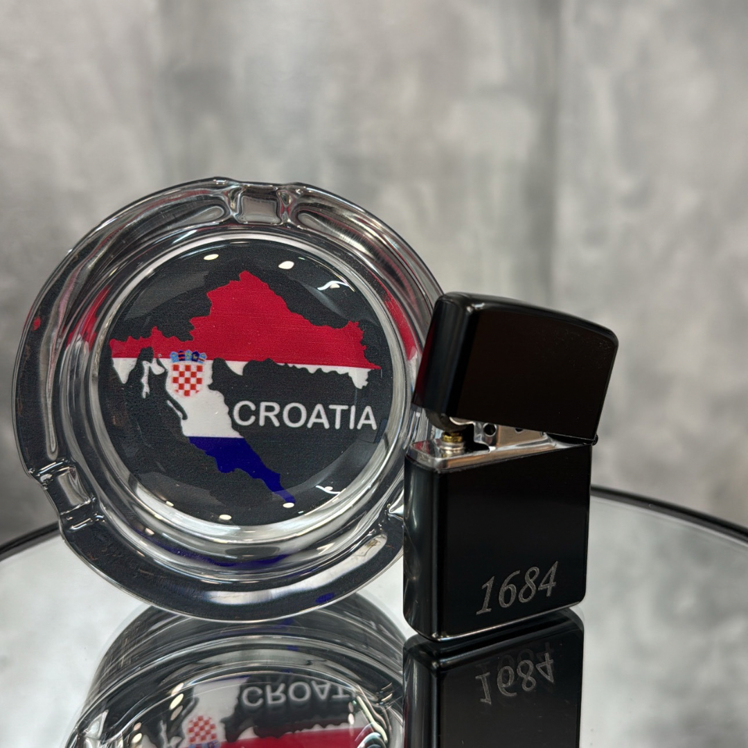 Set pepeljara i benzinski upaljač CROATIA - Silver Star