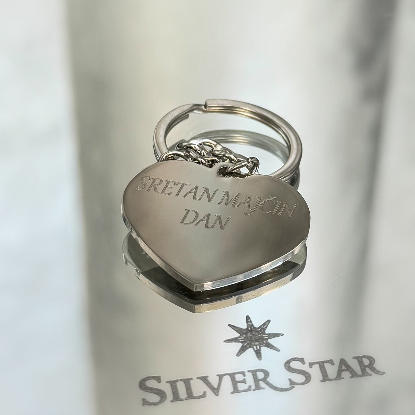 Privjesak za ključeve sa graviranjem u obliku srca - Silver Star