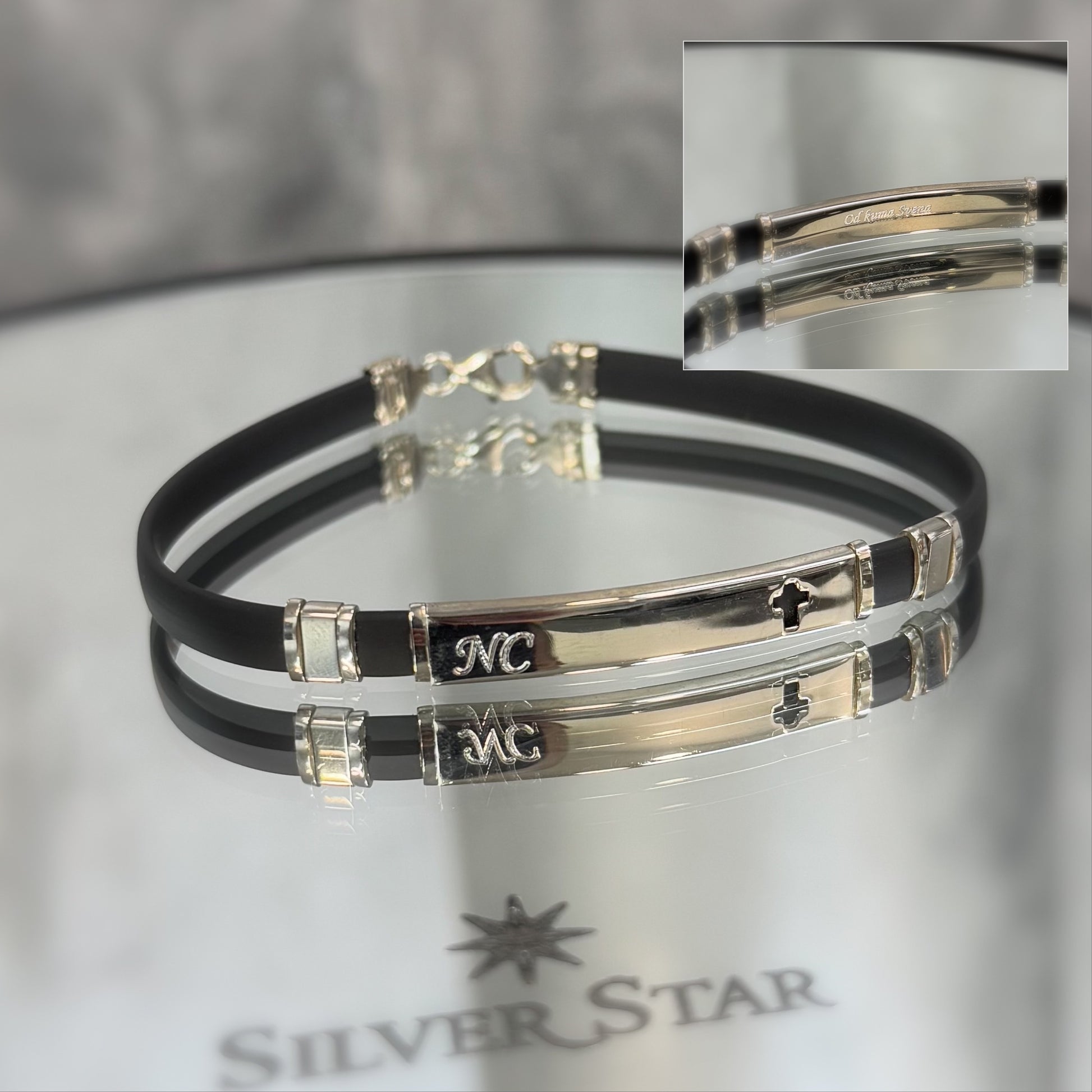 Srebrna narukvica sa kaučukom 925 - Silver Star