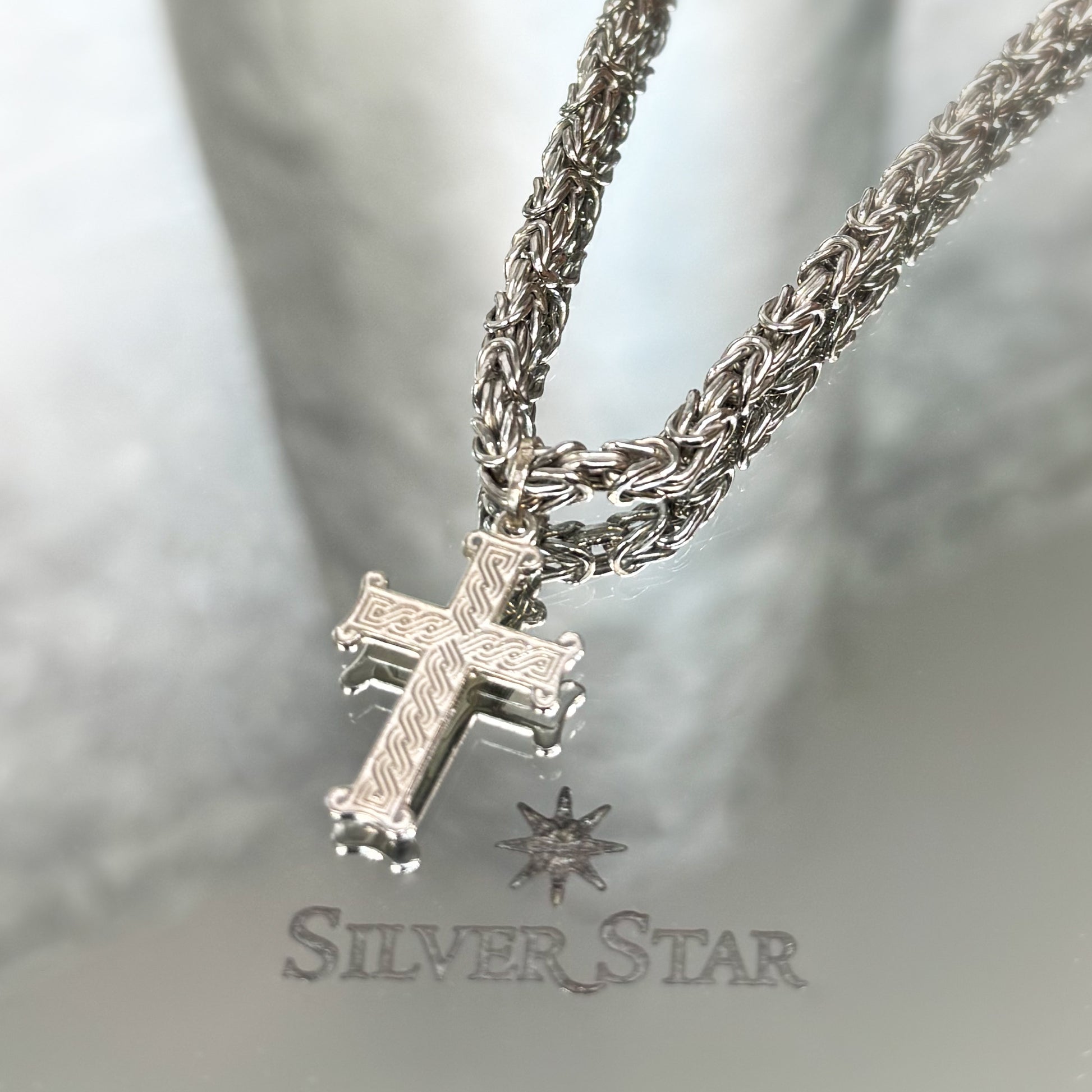 Srebrni lanac kraljevski vez sa križem hrvatski pleter - Silver Star