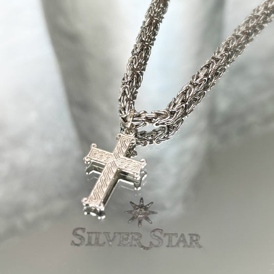 Srebrni lanac kraljevski vez sa križem hrvatski pleter - Silver Star