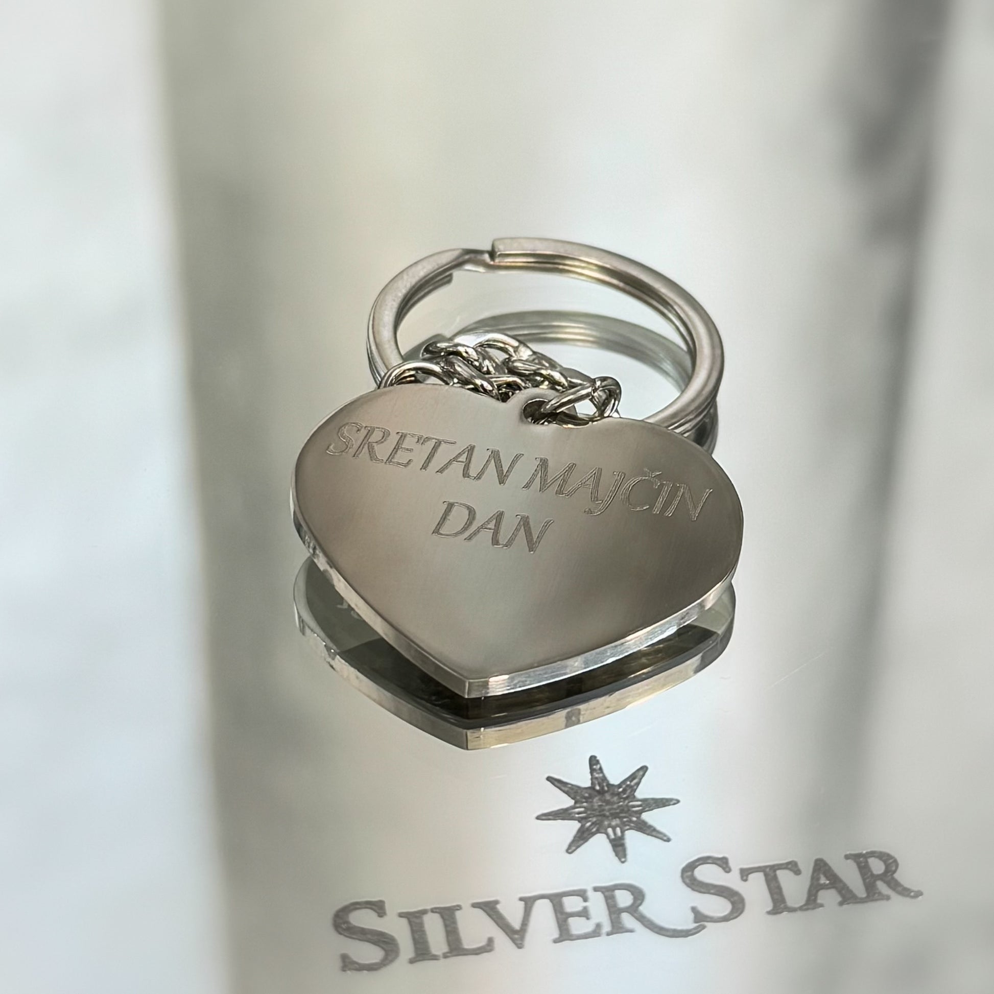 Privjesak za ključeve sa graviranjem u obliku srca - Silver Star